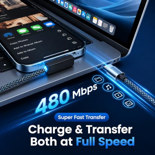 Image of Verilux 2Pcs 90 Degree C Type Charger Cable 6.6FT /2M, PD 60W Type C Cable Fast Charging with 480Mbps Data synch, Nylon Braided for iPhone 17 /16 /15 Series, Galaxy S26 /S25 /S24 /S23, iPad, MacBook
