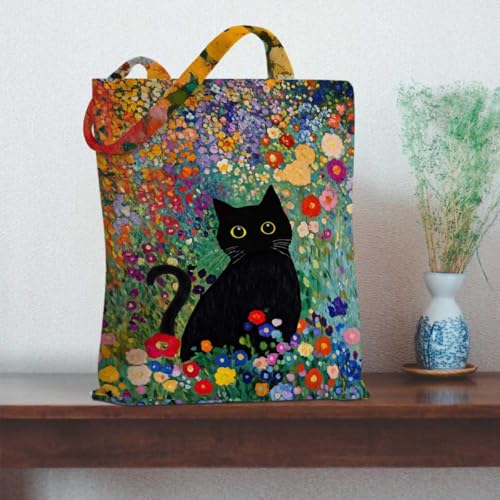 Cat Mom Gifts Floral Tote Bag Cat Lovers Gifts Beach Shopping Bags, Animal Lovers Gift for Readers Women Friends Sisters Niece Reusable Grocery Bags for Camping Picnic Graduation Birthday -1