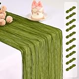 10 Pack Cheesecloth Table Runner,Olive Green Table Runner Long Romantic Semi Sheer Rustic Boho Gauze Table Runners for Wedding Bridal Shower Birthday Party Decorations(17.7×108 Inch)