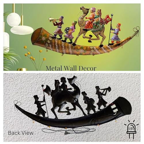 Handcrafted Rajasthani Trumpet Horn Metal Wall Decor with LED Lights – Ethnic Raja Royal Procession Showpiece for Living Room, Bedroom, Hallway (37x17 in) — photo — 4 of 9