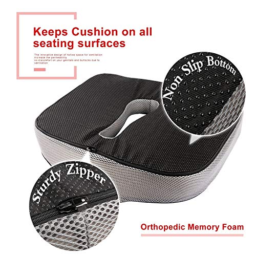 Flybiz Coussin de Siège en Mousse à Mémoire, Soulager la Douleur Lombaire/Coccyx/os sacré/sciatique et Correction Hip, Ergonomique Coussin Anti Escarres pour Chaise Bureau