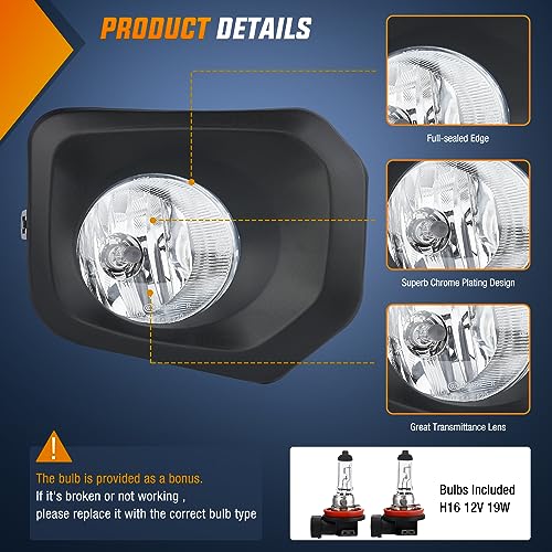 Image of Nilight Fog Lights Assembly Compatible with 2016 2017 2018 2019 2020 2021 2022 2023 Toyota Tacoma SR SR5 Model Only Light Replacement Clear Len Driver and Passenger Side