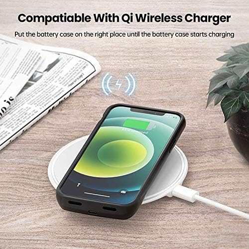 NEWDERY Battery Charger Case for iPhone 12 & 12 Pro 4800mAh Portable Battery Pack Battery Case Cover Support Qi Wireless Charging Rechargeable External Backup Power Bank for iPhone 12 Pro & iPhone 12