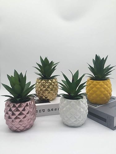 Miniatura 5 de Planta falsa de piña artificial suculenta en maceta de resina para decoración del hogar y la oficina (oro rosa)