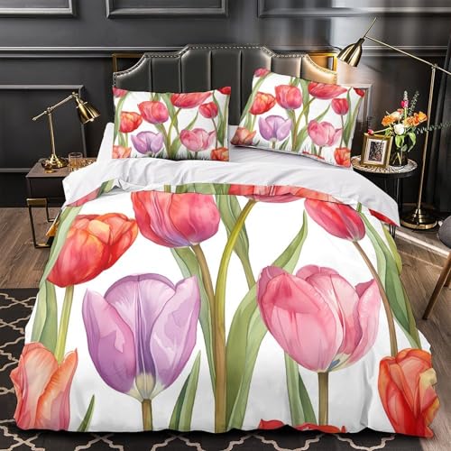 Housse de couette fleurs de tulipe 3D microfibre ultra douce de qualité supérieure - 2