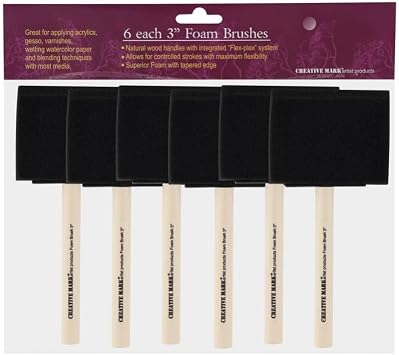 Creative Mark Artist Foam Paint Brushes 6-Pack Set for Painting - Wood Handle Wedge Shaped Paintbrush Kit - Pack of 6 3"