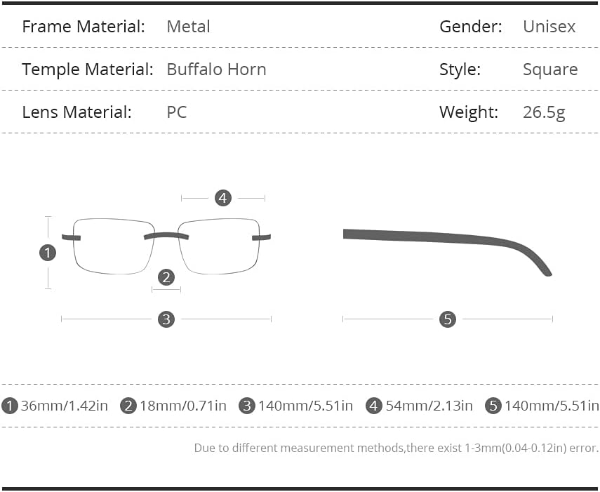 HEPIDEM 100% Really Buffalo Horn Handmade Sun Glasses Square Rimless Luxury BUffs Sunglasses 0816 - Image 3