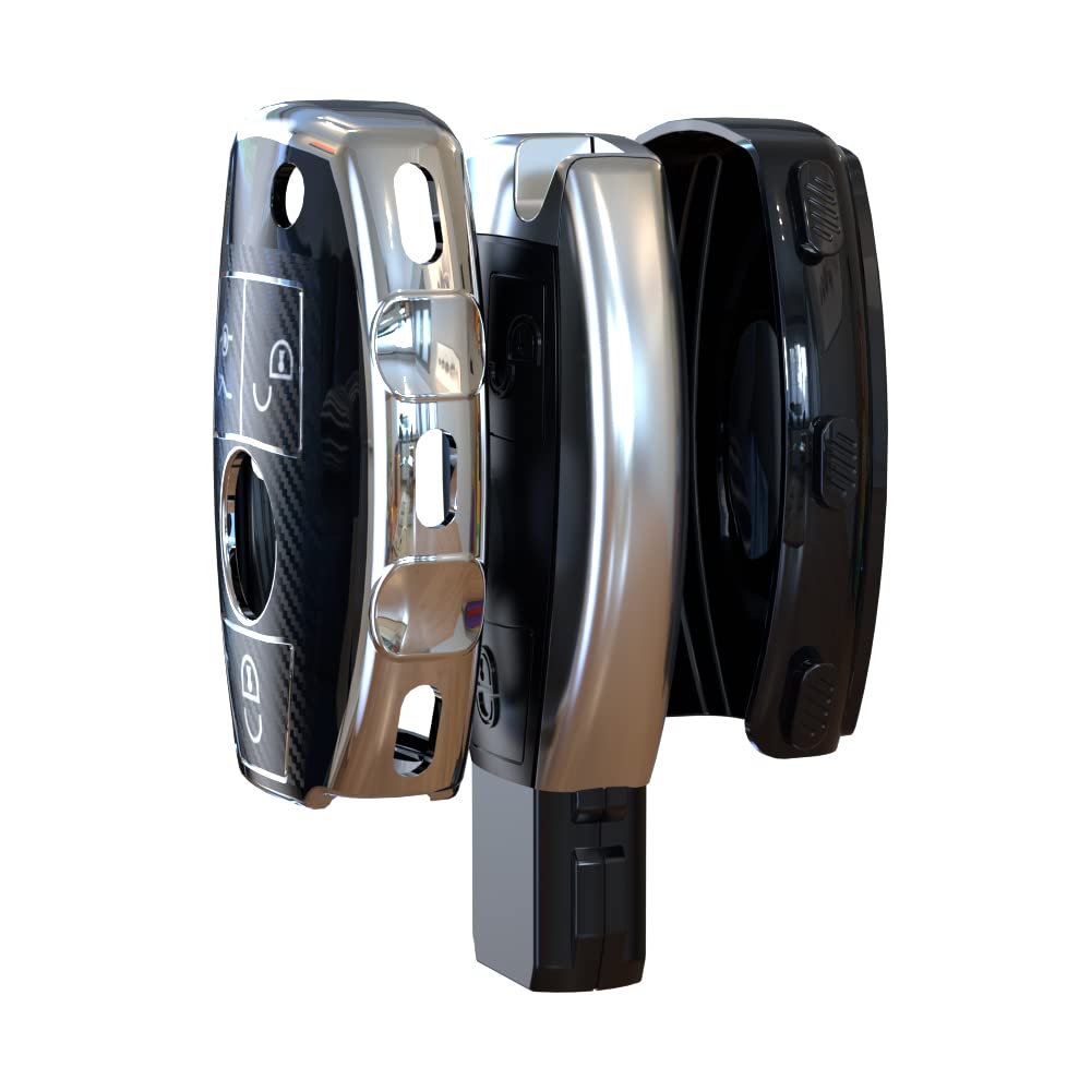 OATSBASF Funda para llave de coche Mercedes Benz W204 W211 2-3 teclas sin llave A B C E Class (P-Silber