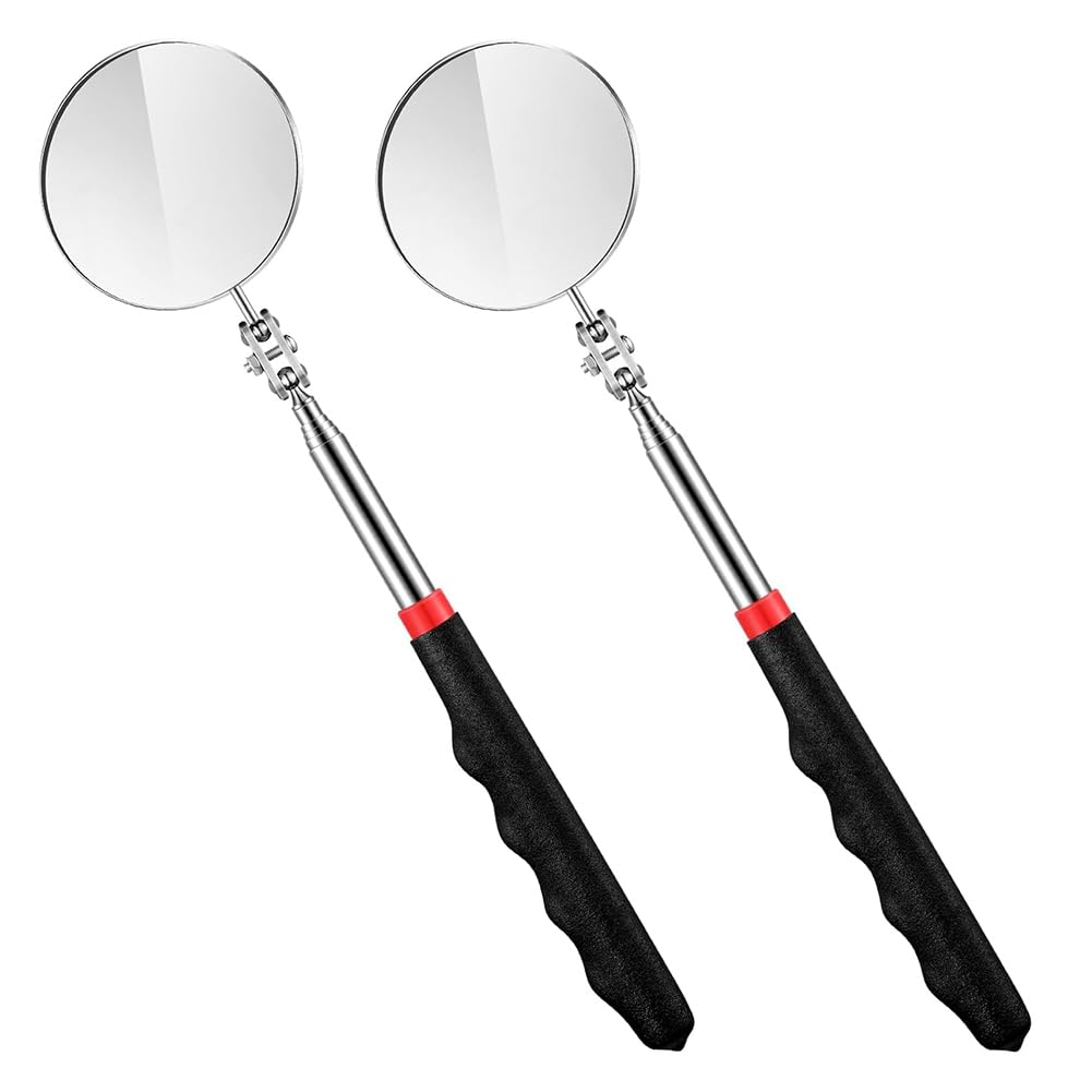 Jnchdghwa Telescopic Inspection Mirrors(2), Circular Mirror Rods with Long Handles, Mechanical Mirror Tools