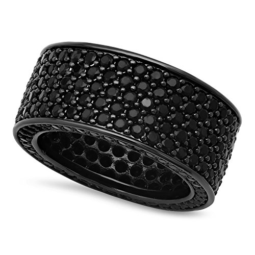 The Bling Factory Black Plated Micro-Pave Iced Out Cubic Zirconia Band Ring