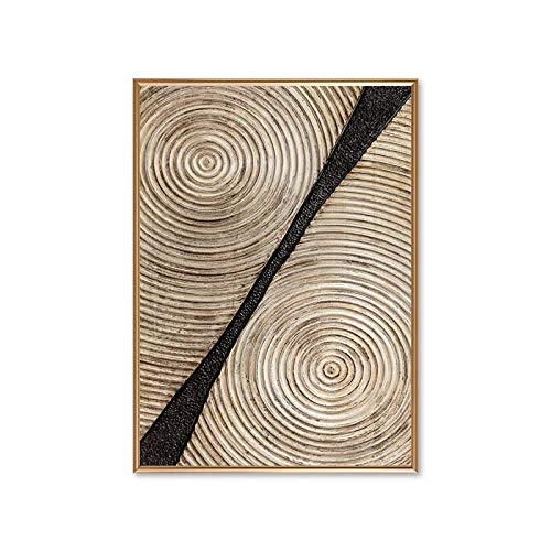 Peinture moderne luxe de triptyque abstrait noir ligne dorée texture affiche haut de gamme - 3