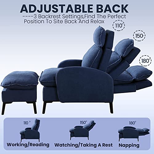 Homyka Accent Chair With Ottoman,Fabric Armchair With Adjustable Backrest And Side Pocket,Comfy Lounge Chair For Living Room Bedroom, Blue #TOP2