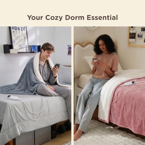 Image of Bedsure GentleSoft Electric Blanket Twin - Soft Ribbed Flannel Heated Blanket, Heating with 6 Time Settings (Up to 10H), 6 Heat Settings & 8Hr Timer Auto Off, Gifts for Grandma (62x84 inches, Grey)