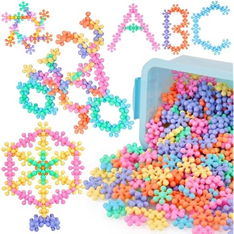 NiToy 300PCS Interlocking Snowflake Building Block Toy for Kids Ages 3+, Multi-Color Solid Plastic Early Learning Creativity Educational STEM Toy with Carrying Case Safe Material (Macaron Colors) Cover