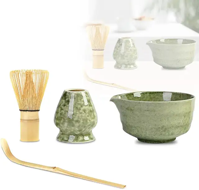 WDKXCN 4-Piece Matcha Green Tea Bowl Set for Japanese Tea Ceremony