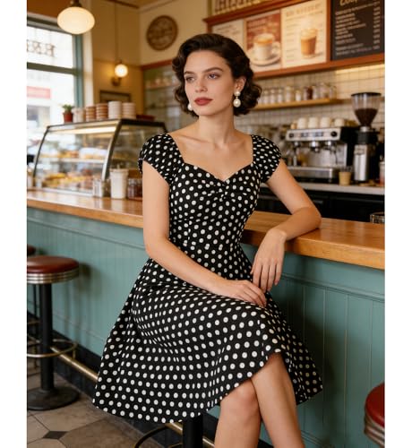 Image of YARN & INK Retro Swing Dresses for Women 1950s Vintage Rockabilly Clothes Pinup Clothing Cocktail Party Dress