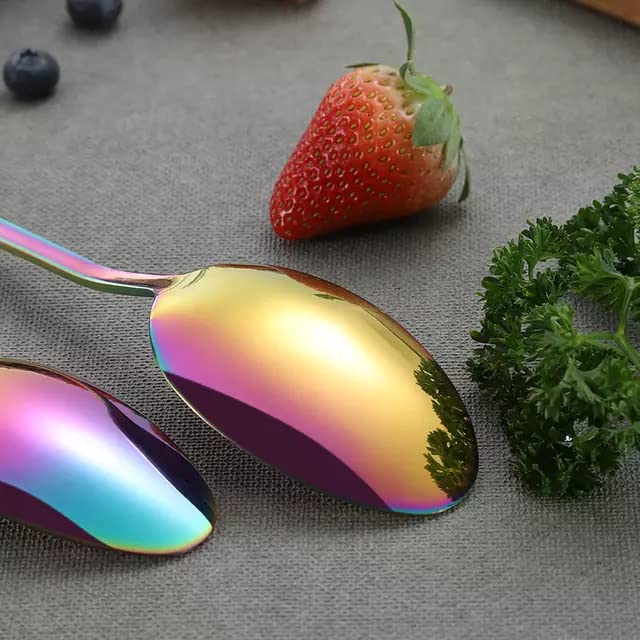 Image of aDai Combo Set of 40 Premium Rainbow Cutlery - Stainless Steel Luxury Dinnerware Tableware - Round Edge Serving Spoon Fork Knife - Reusable Mirror Finish for Home Kitchen Dining Table and Gift