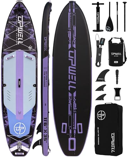 Image of UPWELL 11'6 inchx35 inch Extra Wide Inflatable Paddle Board, Stand Up Paddle Board for Youth & Adults, Stable Design, Premium SUP Accessories, 120L Backpack, 10L Dry Bag, Paddle, Leash, Hand Pump, US Fins