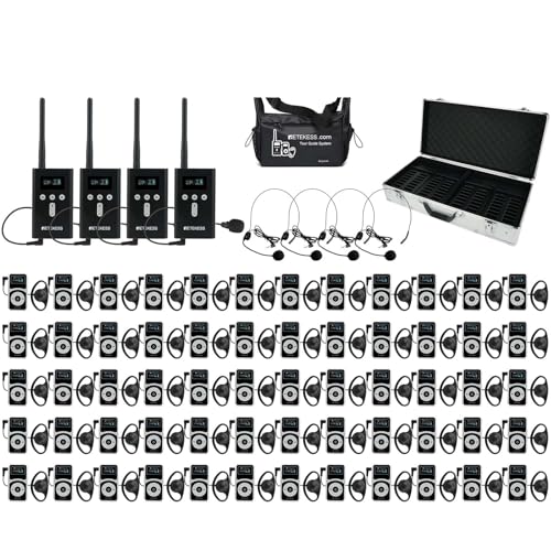 Retekess T130P (3nd Gen T130) Sistema de guía de audio inalámbrico, receptor y transmisor, con estuche de carga de 64 ranuras y reducción de ruido mejorada