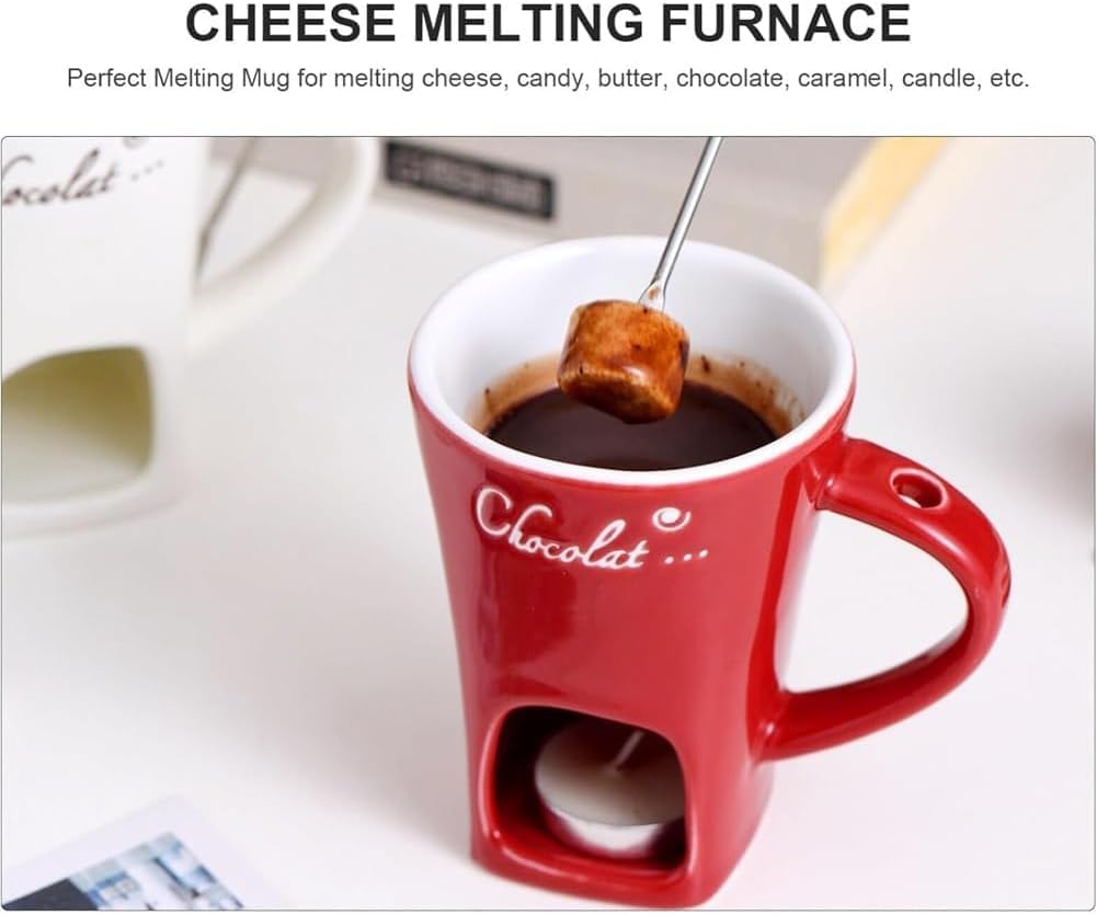 Filiżanki do fondue Tealight, kubek do fondue, zestaw do czekoladowego fondue, kubek do topienia czekolady z widelcem, czekoladowy kubek do fondue do sera i karmelu, prezenty urodzinowe i ślubne (2