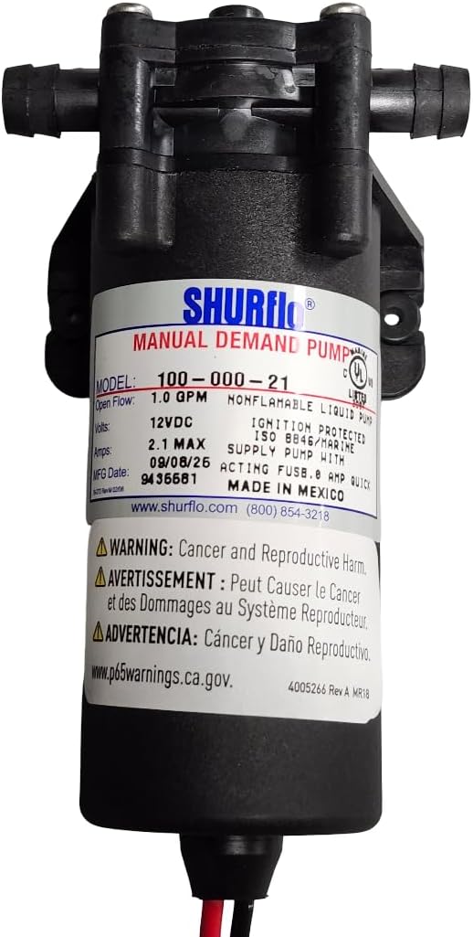 Pentair Shurflo 1 GPM Manual Demand Pump 3/8" Hose Barb, 12V, 20 PSI - 100-000-21