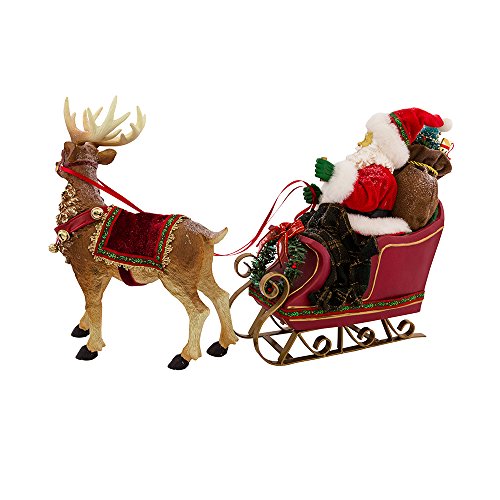 Kurt Adler Fabriché 10-Inch Santa In Sleigh With Deer Tablepiece #TOP4