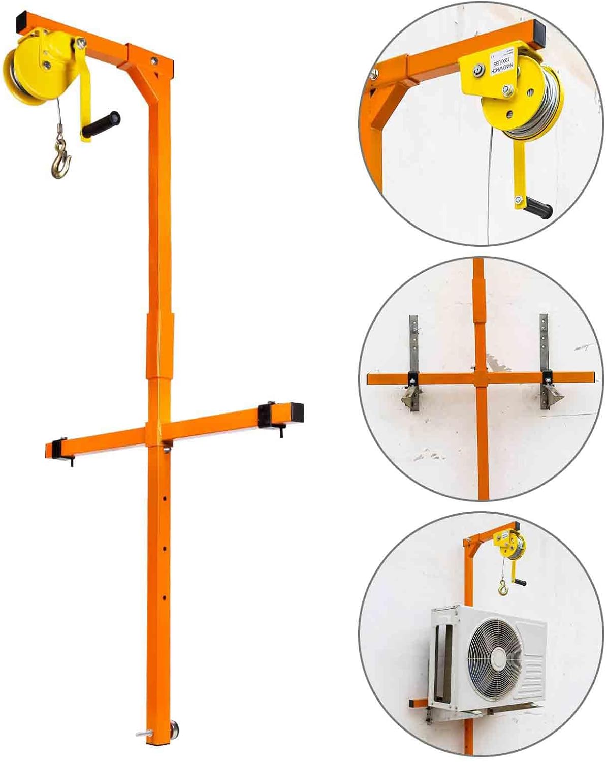 AC Installation Hoist Tool with Manual Winch - Easy Mount Bracket for Safe & Efficient Handling of 330LB Air Conditioning Units 30m Lift Height 3 Phase Ideal for HVAC Professionals