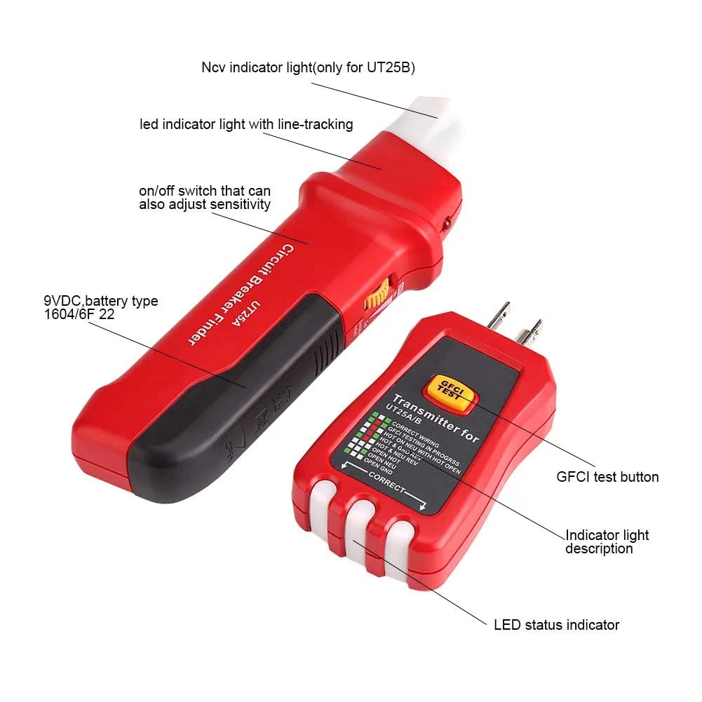 Circuit Breaker Tester, Automatic Circuit Breaker Tracer Circuit Breaker Finder with LED Indicator Adjustable Sensitivity Diagnostic Tool for House Office Factory Power Network Reconstruction