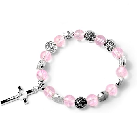 Catholic Womens Crystal Rosary Bracelet Cross with Magic Badge Bracelet