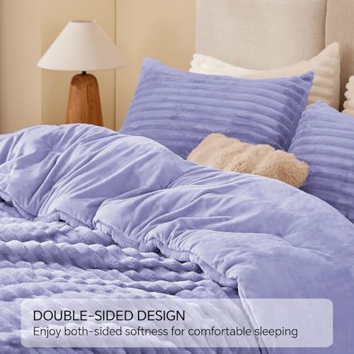 BEDELITE Fleece King Comforter Set -Super Soft & Warm Fluffy Lavender Bedding, Luxury Fuzzy Heavy Bed Set for Winter with 2 Pillow Cases