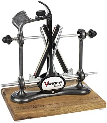 Warthog V-Sharp Classic II Elite - 325 Grit Diamond Rods, 3 Adjustable Angles - Knife Sharpeners for Knife Set - Steel Frame Construction, Comes with Wooden Base - Gunmetal Grey