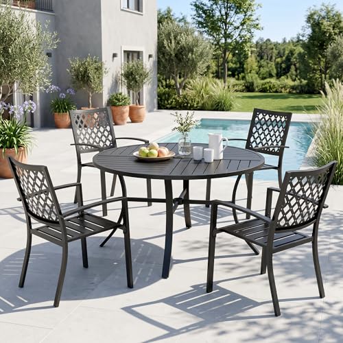 Image of Sophia & William Round Patio Table and Chairs Set, Outdoor Dining Set for 4 | 5 Piece Metal Patio Furniture, 42 inch Black Table(Diamond)