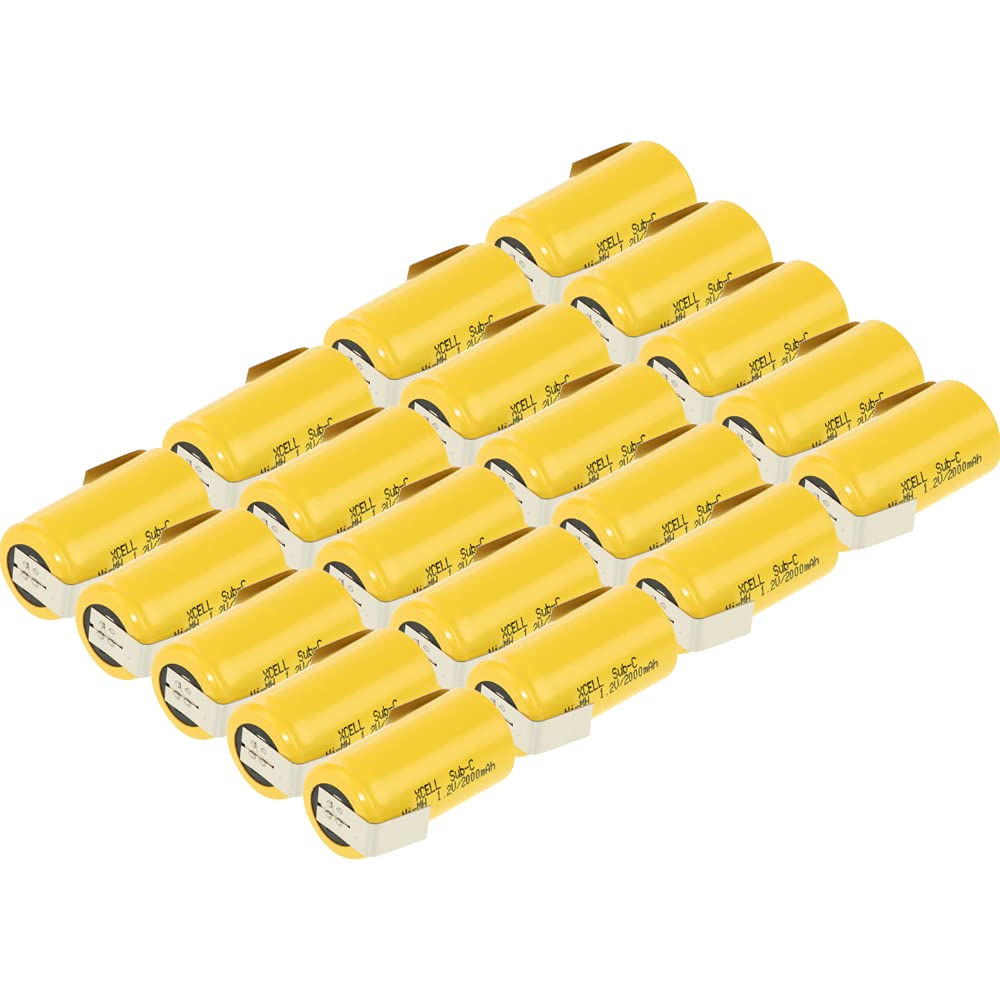 XCell Lot de 20 piles SUB-C 2000 mAh / 1,2 V / NiMH avec cosses à souder en Z Jaune