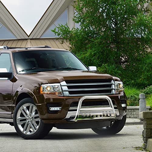 Autosaver88 Bull Bar Compatible For 2004-2023 Ford F150/2003-2014 Navigator Stainless Chrome Bull Bar 3" Push Front Bumper Grill Grille Guard With Skid Plate #TOP5