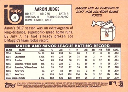 2018 Topps Heritage #25 Aaron Judge Baseball Card - Topps 2017 All-Star Rookie #TOP1