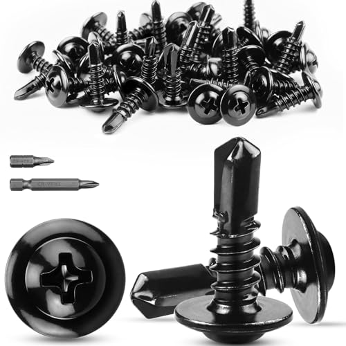 TXXATX 60 Stück Selbstschneidende Schrauben Metall M4,2x13 mm Blechschrauben Selbstschneidend 410 Edelstahl Bohrschrauben mit Schraubendreher Bit Metallschrauben Selbstschneidend für Möbelholzbretter