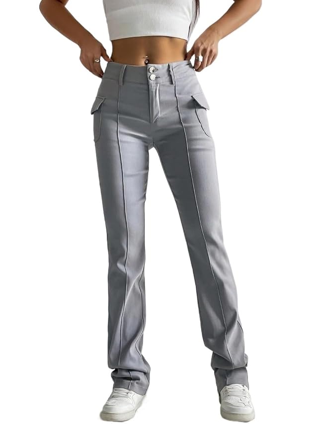 Womens Fall Pocket Side Pants Trousers Gray