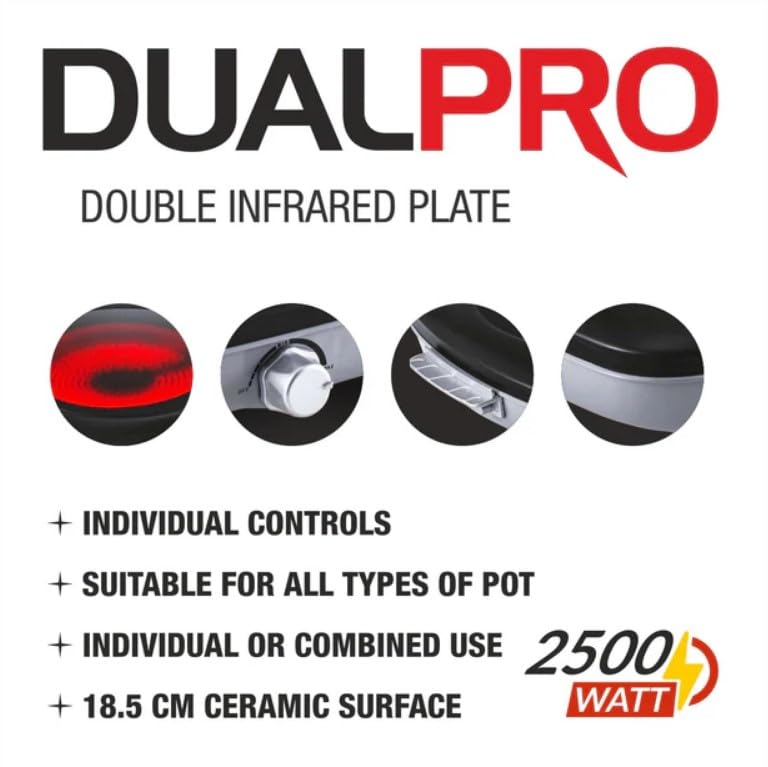 Image of Double Burner Electric Cooktop 2500W | Portable Infrared Cooker with 2 Heating Plates | Adjustable Temperature Control | Energy Efficient Hot Plate for Home & Kitchen