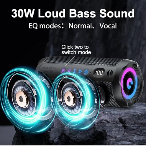 Bluetooth Lautsprecher mit Licht, Bluetooth 5.4 Musikbox,30W Dual Lautsprecher, LED Anzeige & 30 Std Akku,Dualen Bass-Treibern, IPX7 wasserdicht,TWS Paarung, AUX,TF Karte,Geeignet Outdoor/Party/Reisen