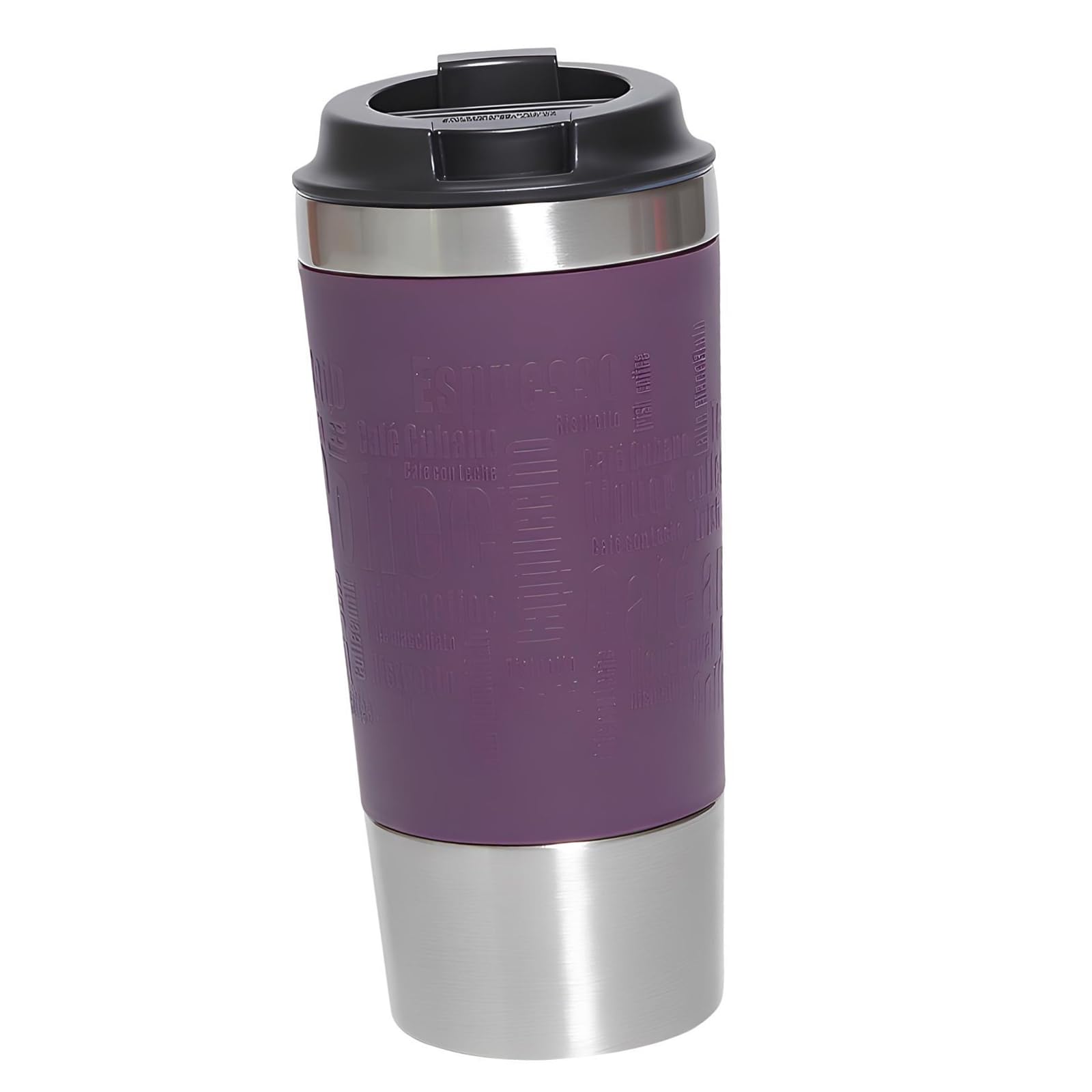 Générique Kaffeereisebecher aus vakuumisoliertem Edelstahl, violett, 18,5 x 8,5 cm, auslaufsicherer Deckel für unterwegs, hält 6 Std. warm und 12 Std. kalt, ideal fürs Auto