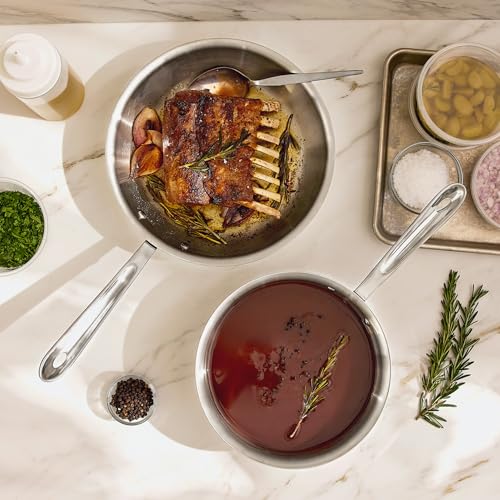 Image of All-Clad D3 Stainless Steel 3 Piece Cookware Set- Made in USA- Includes 10 inch Frying Pan and 2-Qt Saucier Pan With Lid - Professional Grade -Oven Safe & Induction Compatible