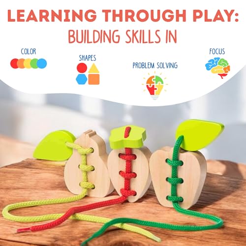 Image of CUBIKA Wooden Lacing Fruit Set - Montessori Threading Toy for Toddlers Ages 3+ - Made from Natural Wood with Water-Based Paints - Travel-Friendly Educational Gift for Boys & Girls
