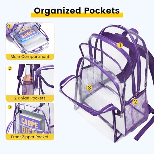 Image of Vorspack Clear Backpack for School, 16 inch Large Clear Bookbag | Lightweight See Through Backpacks for Girls and Boys, Reinforced Straps, Heavy Duty Transparent Clear Bag for Work Travel