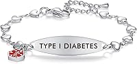 Vista 238 de mnmoom Pulseras de alerta médica para mujer, pulseras de identificación médica de corazón de acero inoxidable con grabado gratuito