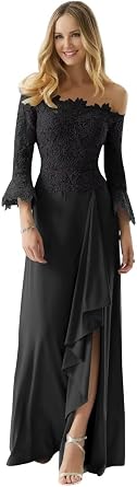 cantcauli Chiffon Mother of The Bride Dress with Sleeves Lace Appliques Off Shoulder Wedding Guest Gowns CT148