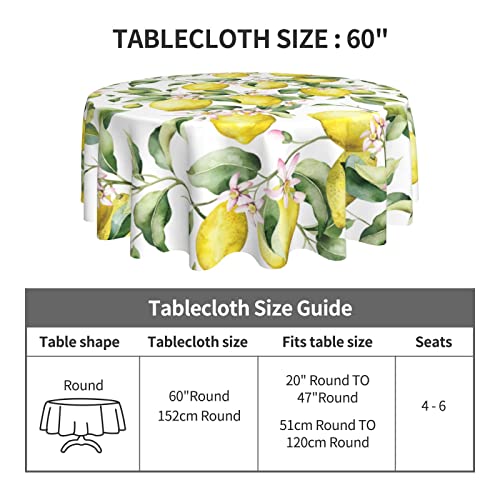 Yilad Lemon Round Tablecloth Waterproof Fabric Table Cover Washable 60” Table Cloth For Kitchen Dining Room Party Picnic #TOP2