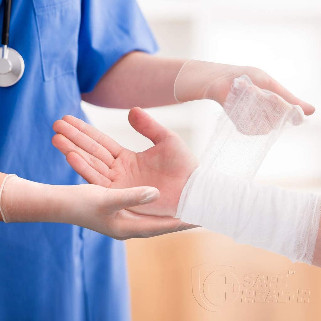 SafeHealth Clear Vinyl Exam Gloves-Large | 3 Mil Box of 100 | Medical-Disposable | Powder-Free Latex-Free | Nursing-Office-Law Enforcement-Kitchen-Pet Care-Cleaning-Daily Use: Health & Personal Care