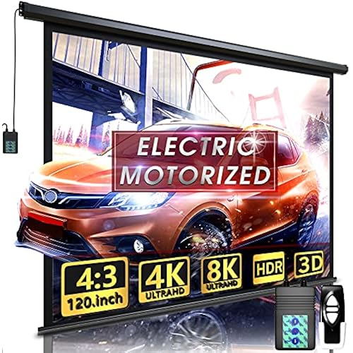 Motorized Projector Screen - Indoor and Outdoor Movies Screen Electric Projector Screen W/Remote Control (120 inch)