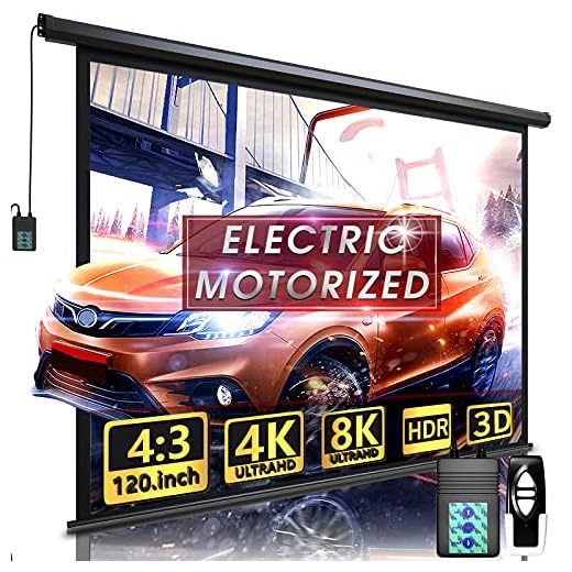 Aoxun 120" Motorized Projector Screen - Indoor and Outdoor Movies Screen 120 inch Electric 4:3 Projector Screen W/Remote Control