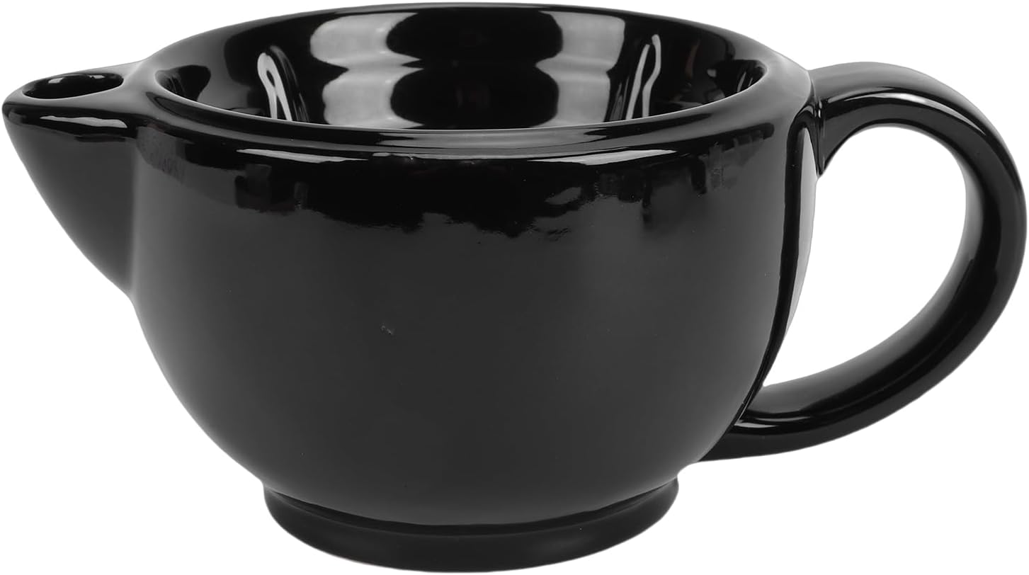 LICAEVEY Double Walled Ceramic Shaving Bowl, Heat Retention Lather Bowl with Wide Mouth & Textured Interior, Large Handle Shaving Mug for Men, Hot Lather Accessory (Double Layer)